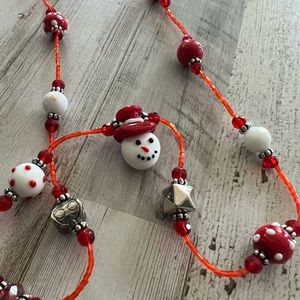 30” VINTAGE GLASS BEADS WITH GENUINE SILVER ACCENTS SNOWMAN NECKLACE